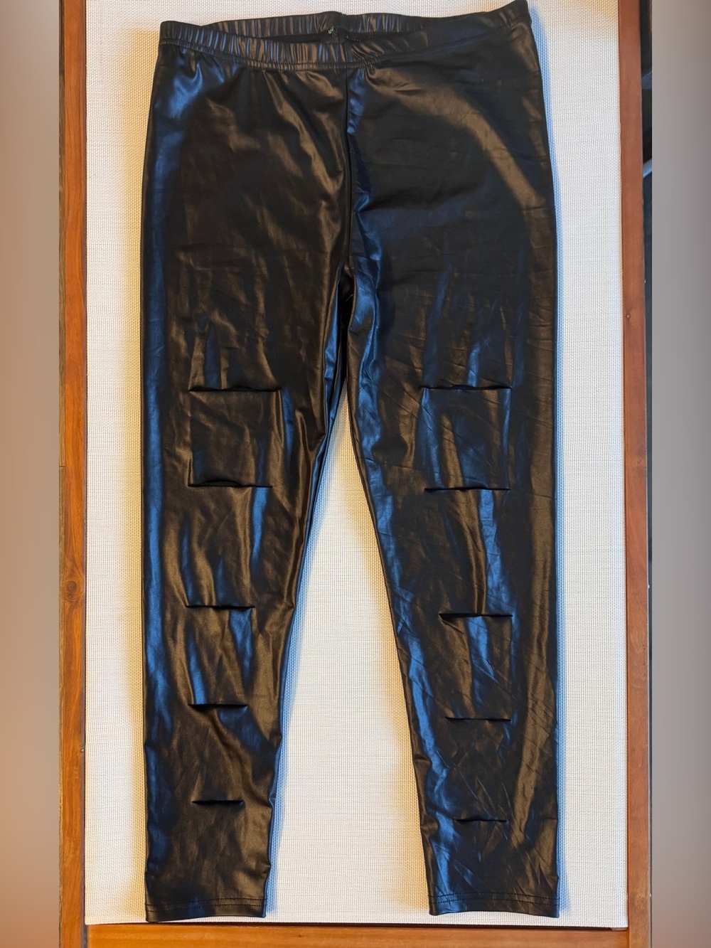 Freckles Black Faux Leather Cutout Leggings - Size XL Unisex
